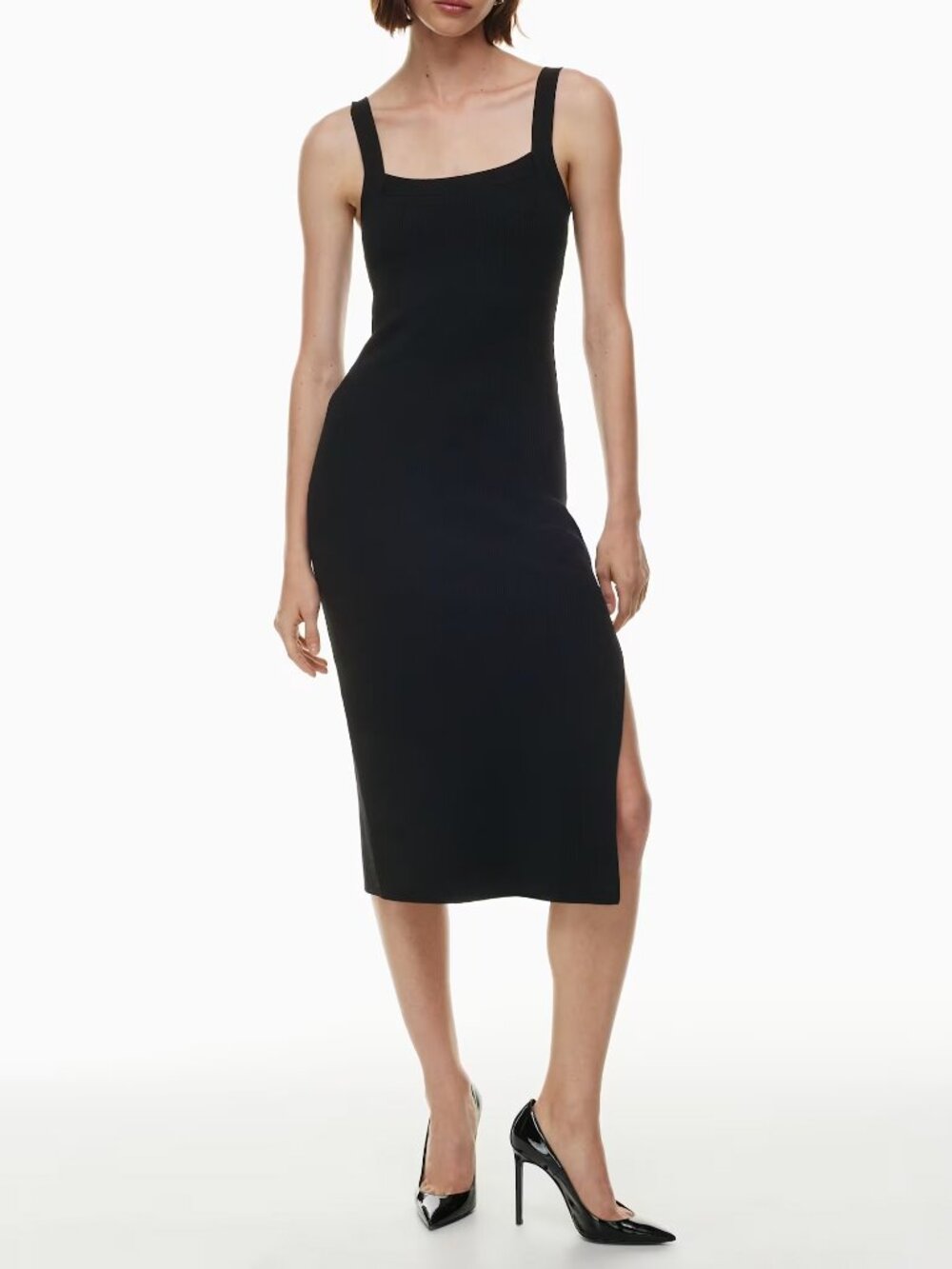 Aritzia Babaton Chase Sleeveless Ribbed Slit Midi Black Dress XL minimalist